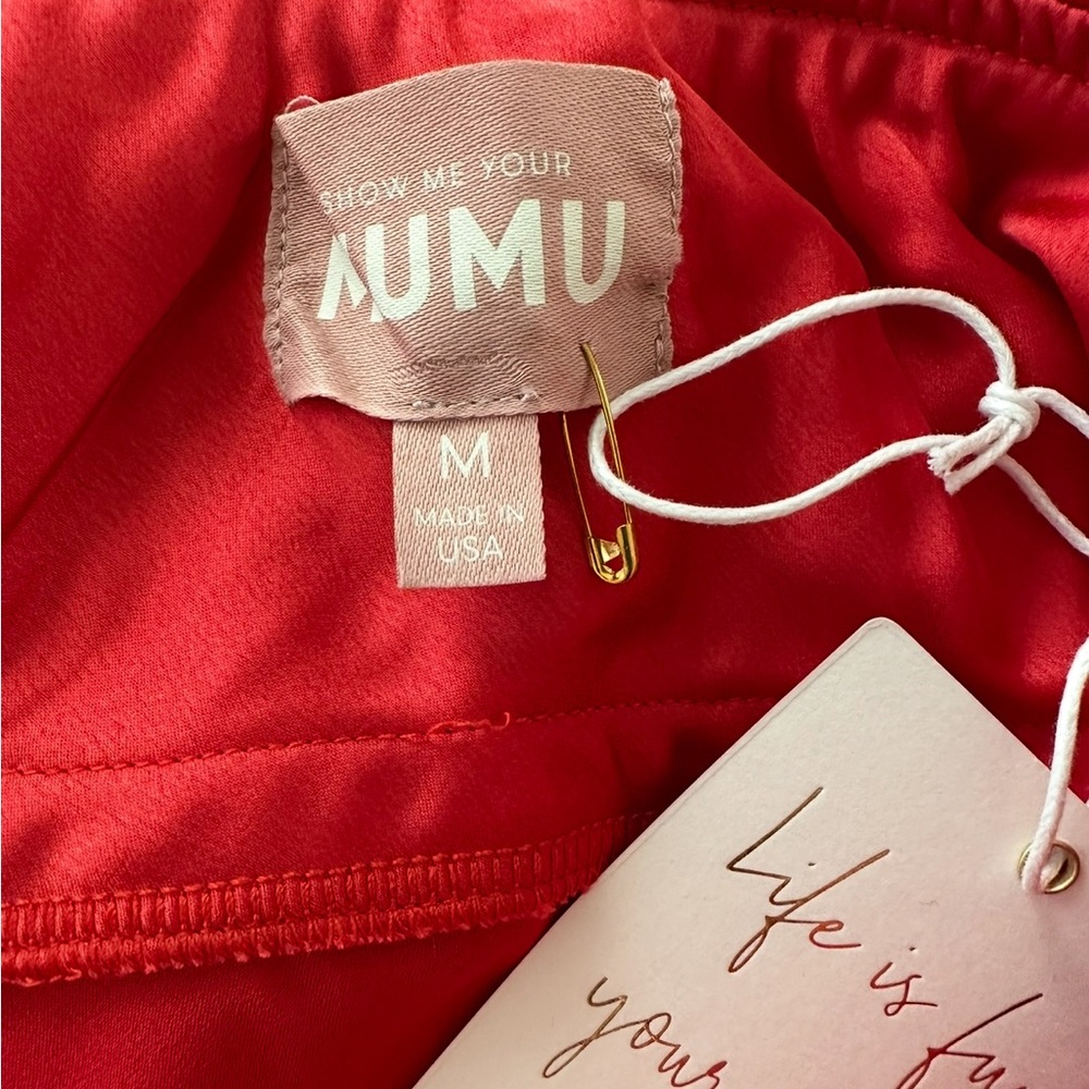Show Me Your Mumu Taylor Tube Mini Dress in Red Luxe Satin Size Medium NWT - Picture 7 of 12